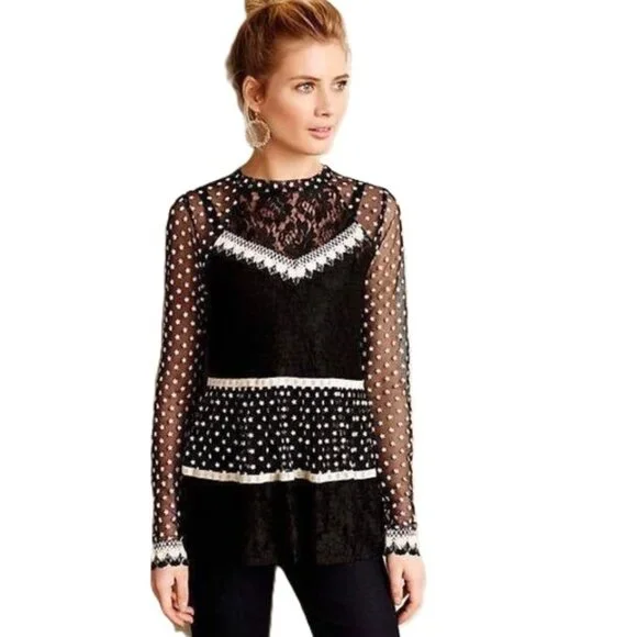 Anthropologie Black and White Lace Blouse - Picture 1 of 9